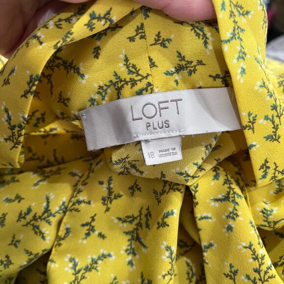 Loft Floral Peplum Bow Blouse Saffron Yellow Careerwear Plus Size 18 - Picture 5 of 8